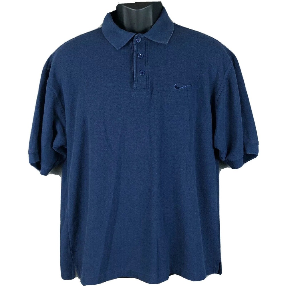 NIKE Vintage 90s Golf Polo Shirt Size‎ XL White Tag Navy Blue Swoosh